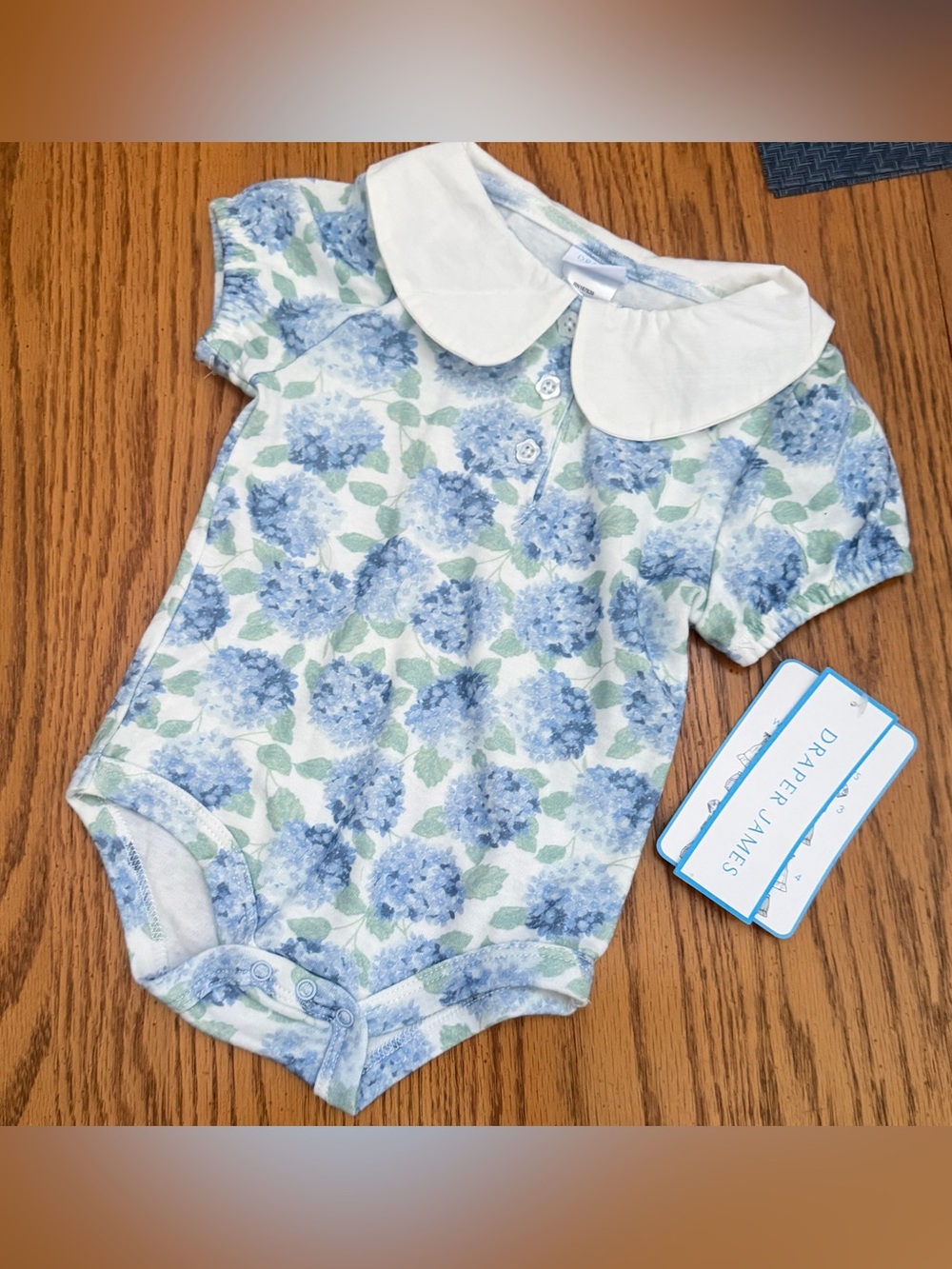 Draper James Blue Floral Hydranga Bodysuit with a Peter Collar